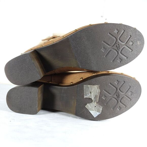 UGG Women's Brea US 9 Suede Chestnut Studded Fur Shearling Clog Boots - Picture 12 of 13